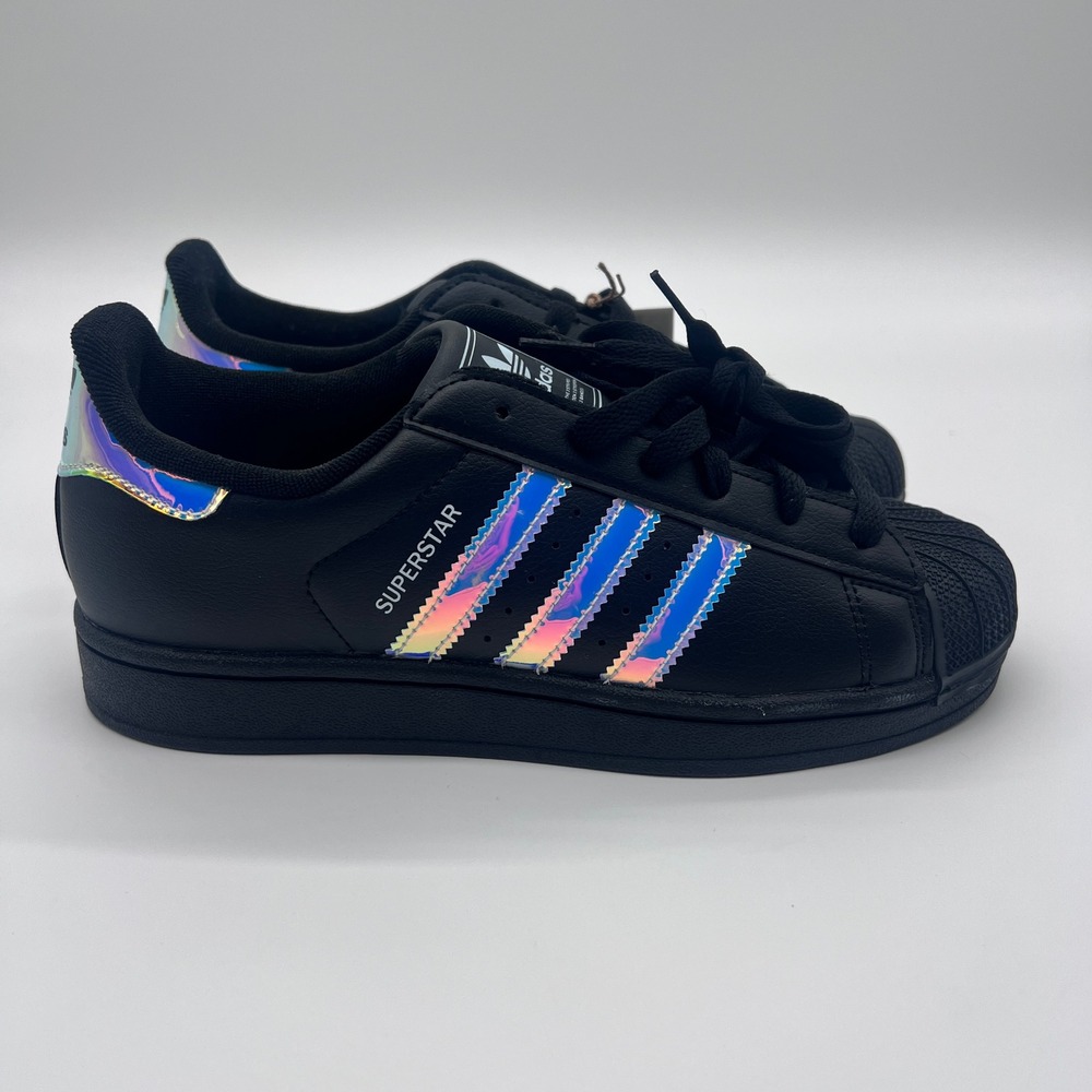Adidas Superstar II J Black Iridescent Holographic Sneakers JQ2804 Womens 6